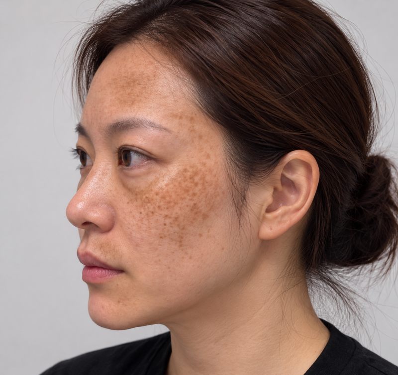 주근깨와 색소 침착이 보이는 피부
